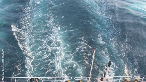 wake of water created by the propeller motion while the ship is underway in the ocean