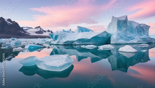 Arctic Icebergs at Sunset A Serene Reflection