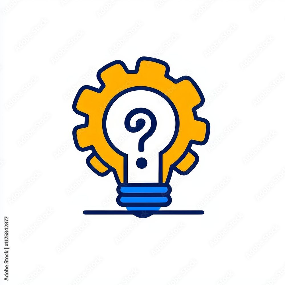 Creative question icon in RGB color featuring a lightbulb and cogwheel, symbolizing invention work and innovation ideas. This modern, isolated illustration is a simple filled line drawing with an Creative question icon in RGB color featuring a lightbulb and cogwheel, symbolizing invention work and innovation ideas. This modern, isolated illustration is a simple filled line drawing with an