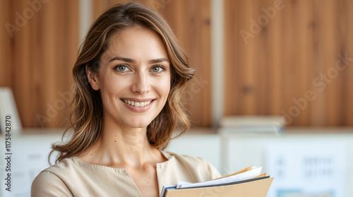 Smiling student reading book at home photo