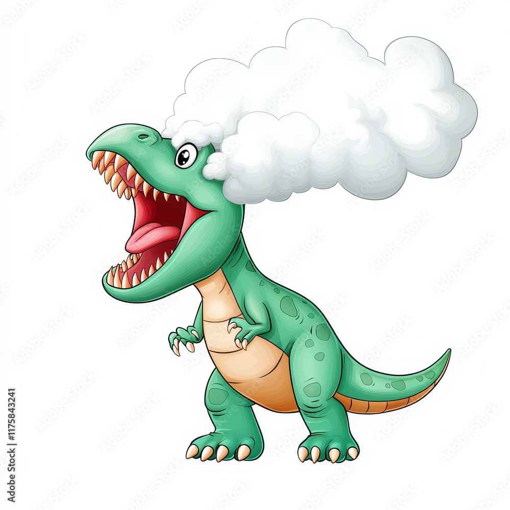 Fototapeta premium A cartoon Tyrannosaurus rex dinosaur depicted on a white background, created using generative AI.