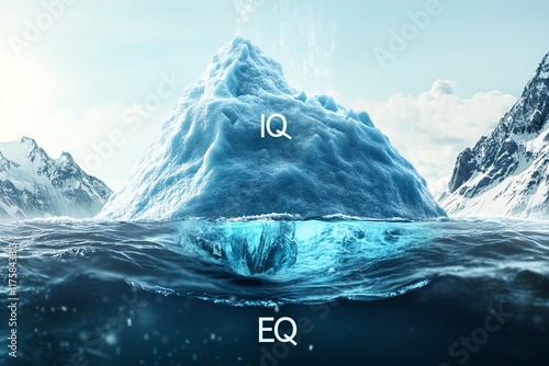 IQ Above, EQ Below Split-Level Iceberg with Detailed Texture and Soft Ocean Waves photo