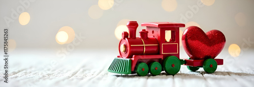 Obraz na płótnie A truly delightful and charming toy train featuring a lovely heart, perfect for conveying feelings of love and joy. Valentin's day concept. w salonie
