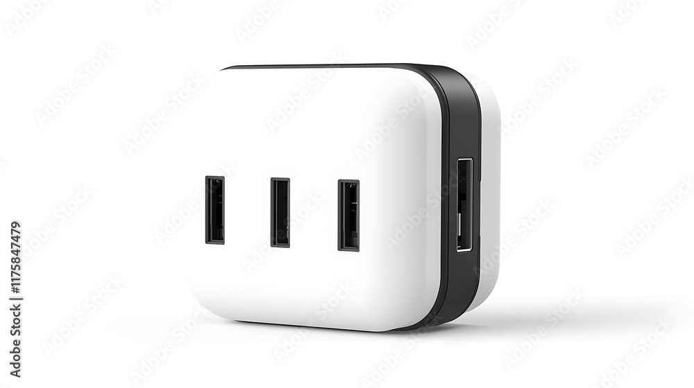 A white and black charger with three outlets