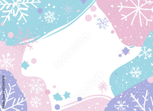 pastel winter-themed frame with snowflakes and soft colors