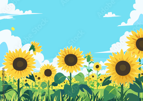 sunflowers in a field with a blue sky and white clouds