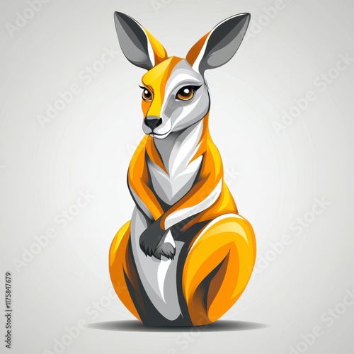 Stylized orange and grey kangaroo illustration. photo