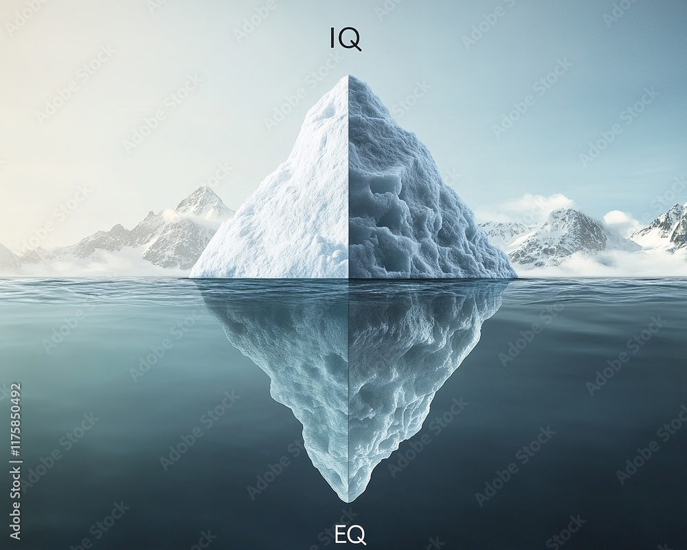 Obraz premium IQ Above, EQ Below Split-Level Iceberg with Detailed Texture and Soft Ocean Waves