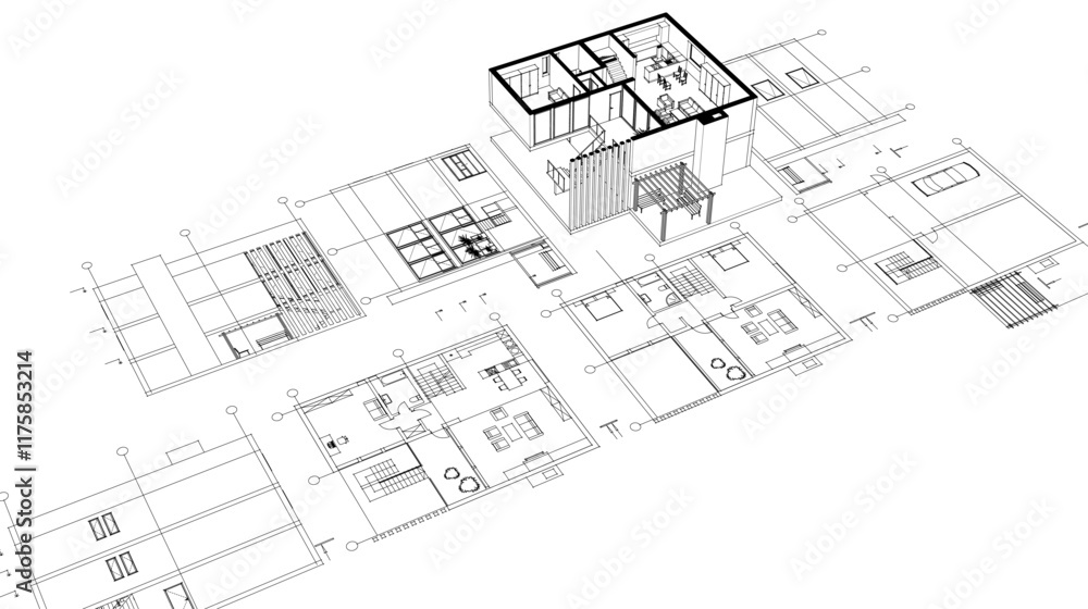house architectural project sketch 3d illustration house architectural project sketch 3d illustration