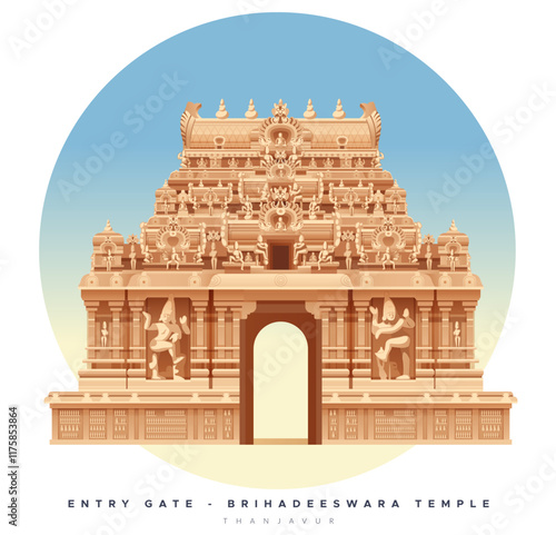 Entry Gate of Brihadeeswara Temple, Thanjavur - Stock Illustration