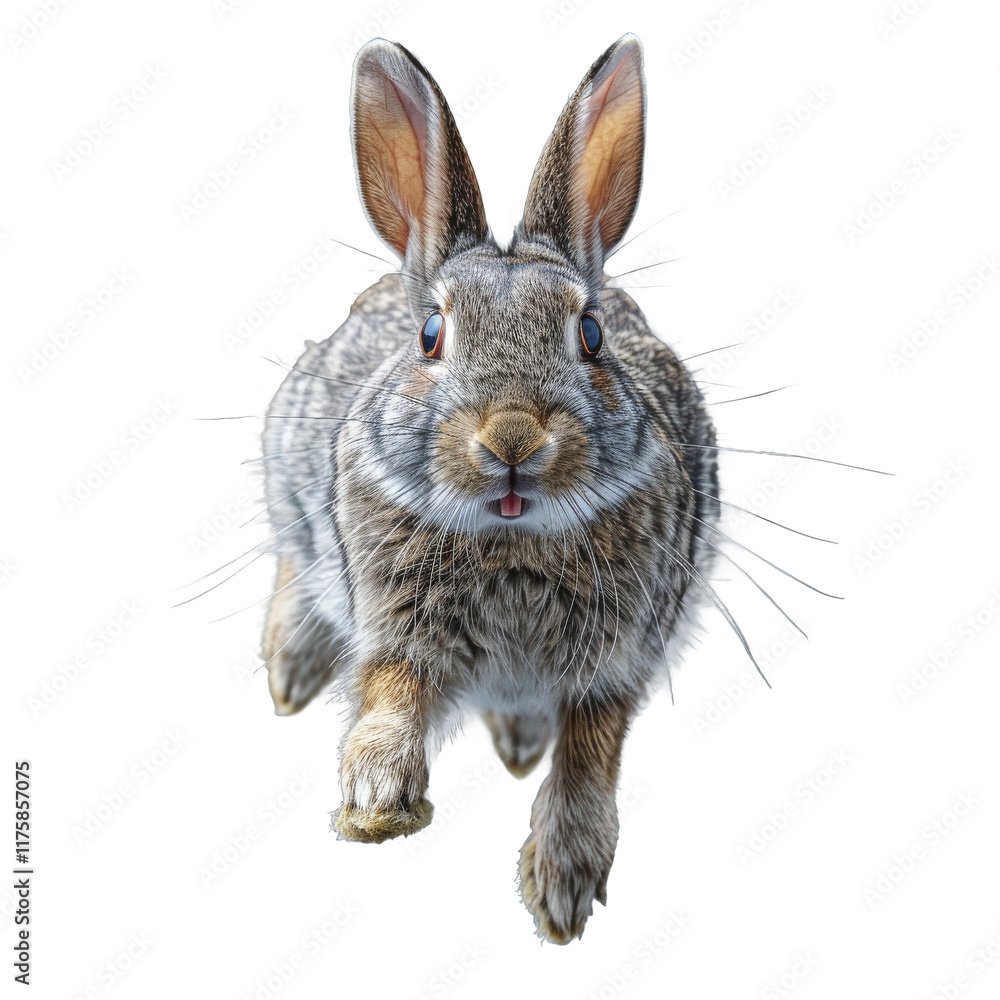 Obraz premium Detailed portrait of a rabbit in mid-leap