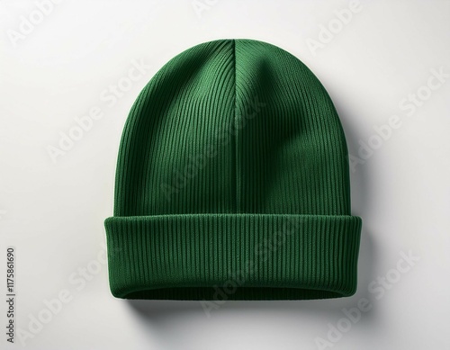 blank green beanie hat mockup on pristine white background