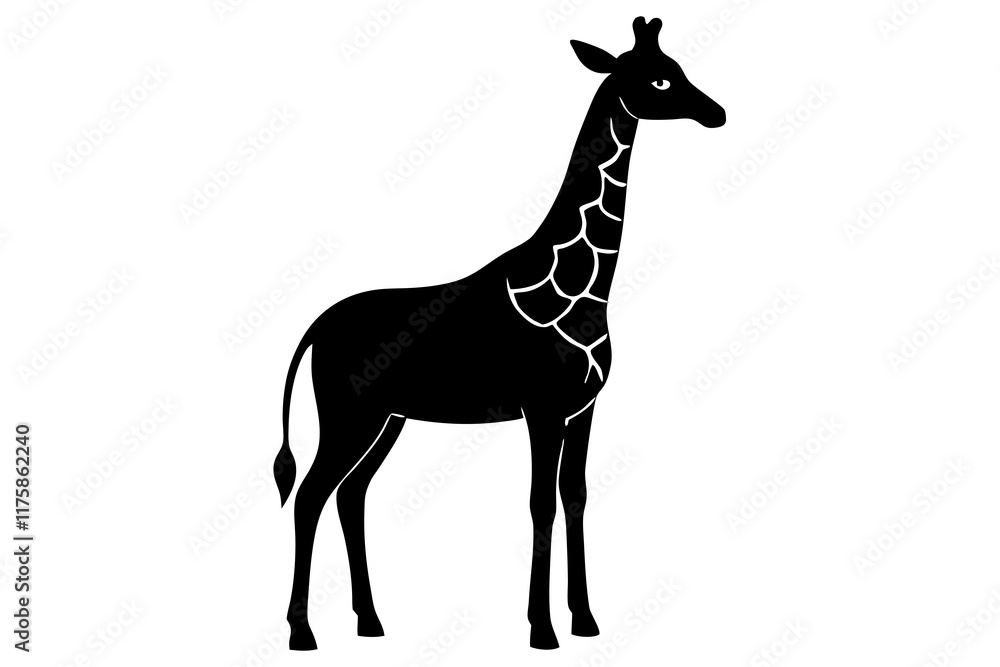 Obraz premium giraffe black silhouette vector with white background. Wild animal vector