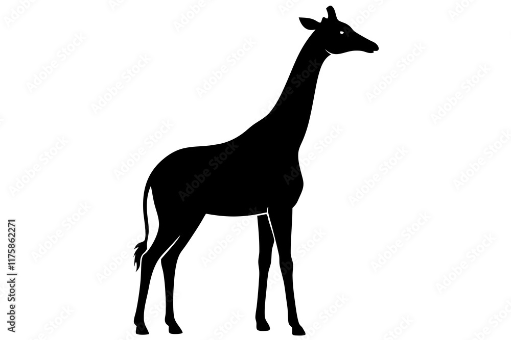 Fototapeta premium giraffe black silhouette vector with white background. Wild animal vector