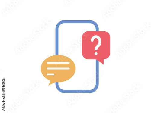 Mobile phone with question mark icon button and chat message speech bubble icon. social media, network online communication background - smartphone with faq chatting talk bubbles. vector illustration