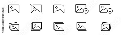 Gallery icon vector set, photo album icon, image picture symbol. Thin line gallery photo outline icons for web and mobile apps. Editable stroke