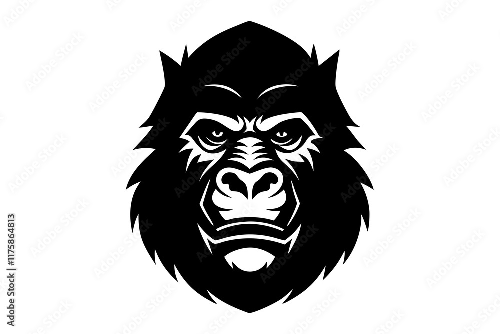 Fototapeta premium gorilla head black silhouette vector with white background. Wild animal vector