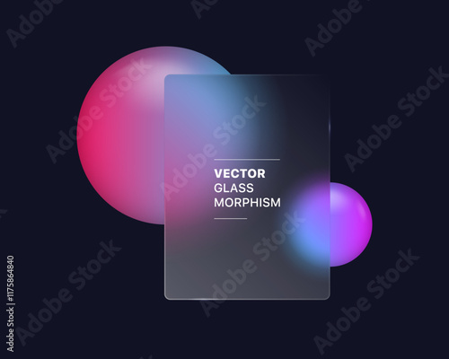glassmorphism background banner with transparent glass frame template . Realistic Frosted glass morphism effect with blurred abstract gradient circle shapes. Vector illustration