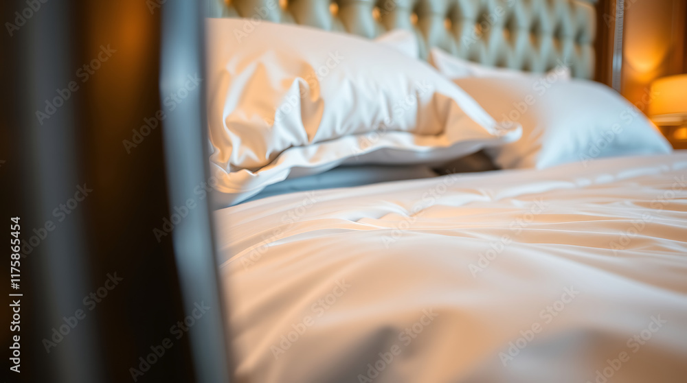 Fototapeta premium White Bedding on Tufting Headboard