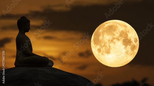 Navam Full Moon Poya Day Serene meditation under full moon at sunset photo