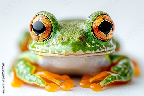 Vibrant Green Frog With Striking Orange Eyes photo