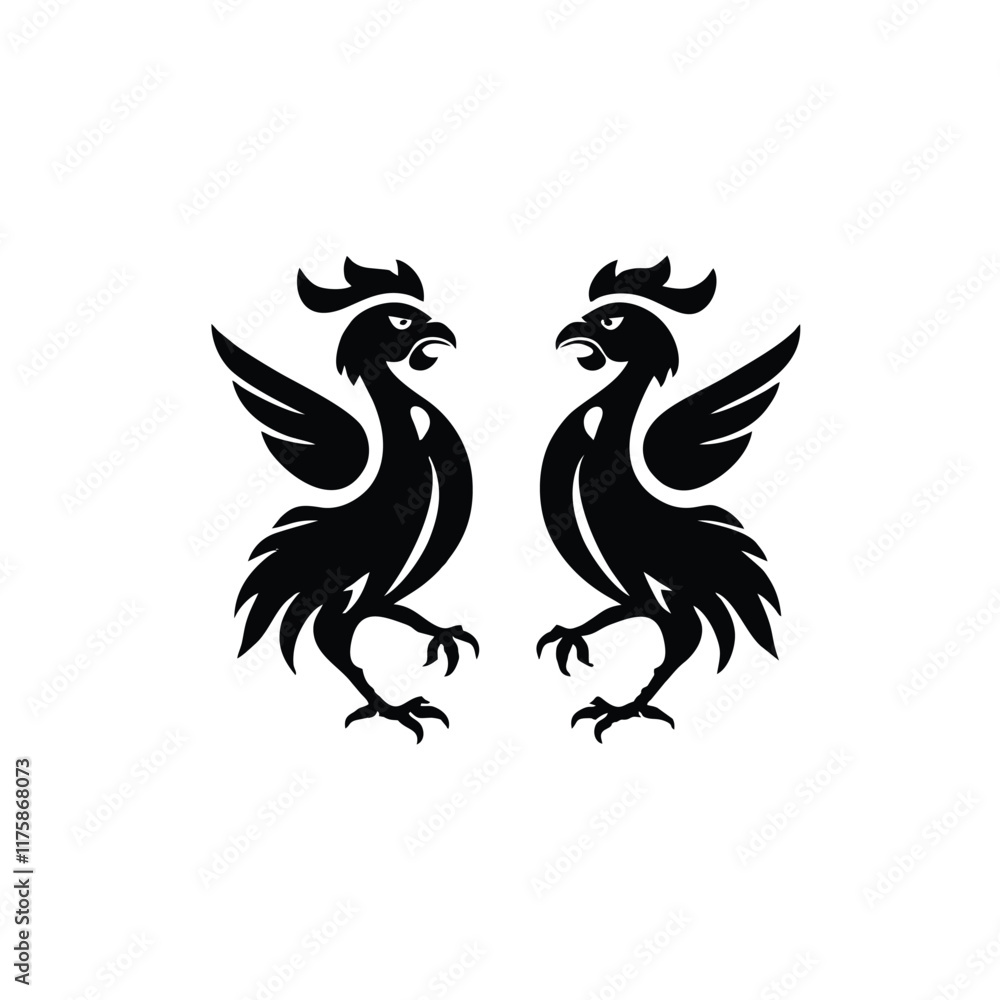Vector illustration silhouette of two roosters Vector illustration silhouette of two roosters