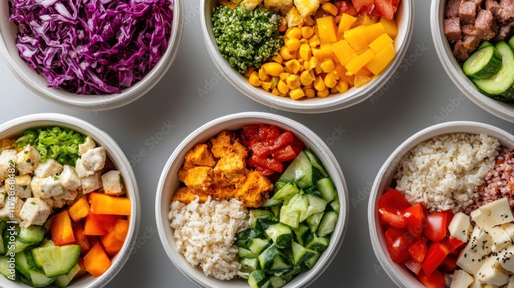 Vibrant and healthy assortment of fresh veggie and grain bowls for nutritious meal ideas Vibrant and healthy assortment of fresh veggie and grain bowls for nutritious meal ideas