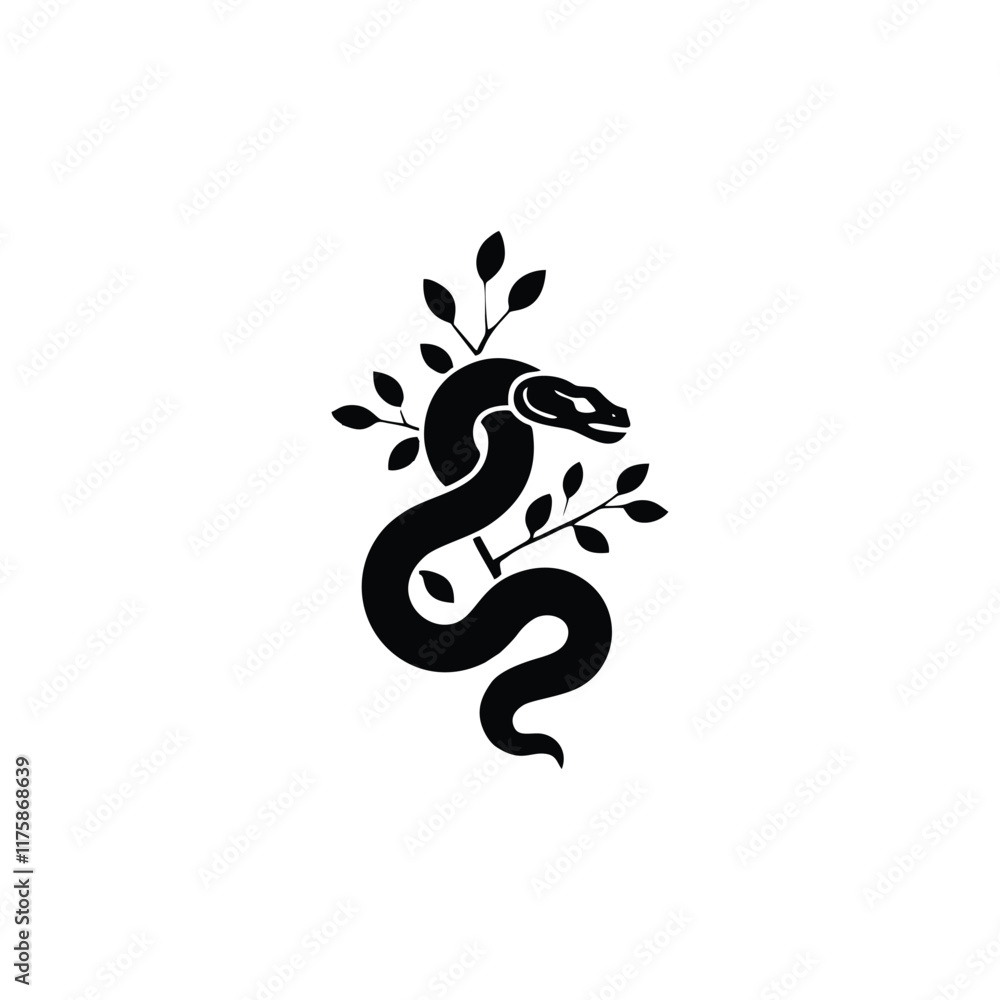 Vector Logo Illustration of a snake on a branch Vector Logo Illustration of a snake on a branch