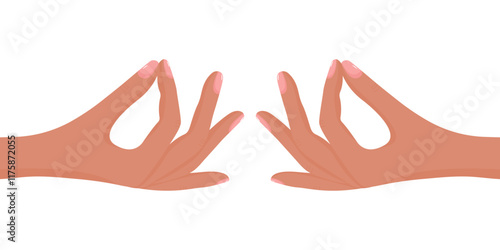 Female hands are performing the Jnana Mudra gesture flat vector illustration isolated on white background