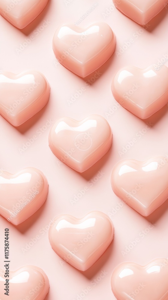 Many glossy pink hearts forming a repeating pattern on a pink background evoke feelings of love and romance, perfect for valentine's day, mother's day, or spring celebrations Many glossy pink hearts forming a repeating pattern on a pink background evoke feelings of love and romance, perfect for valentine's day, mother's day, or spring celebrations
