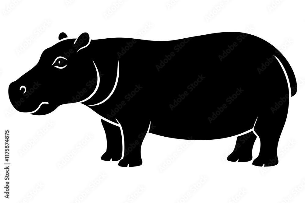 Obraz premium hippopotamus black silhouette vector with white background. Wild animal vector