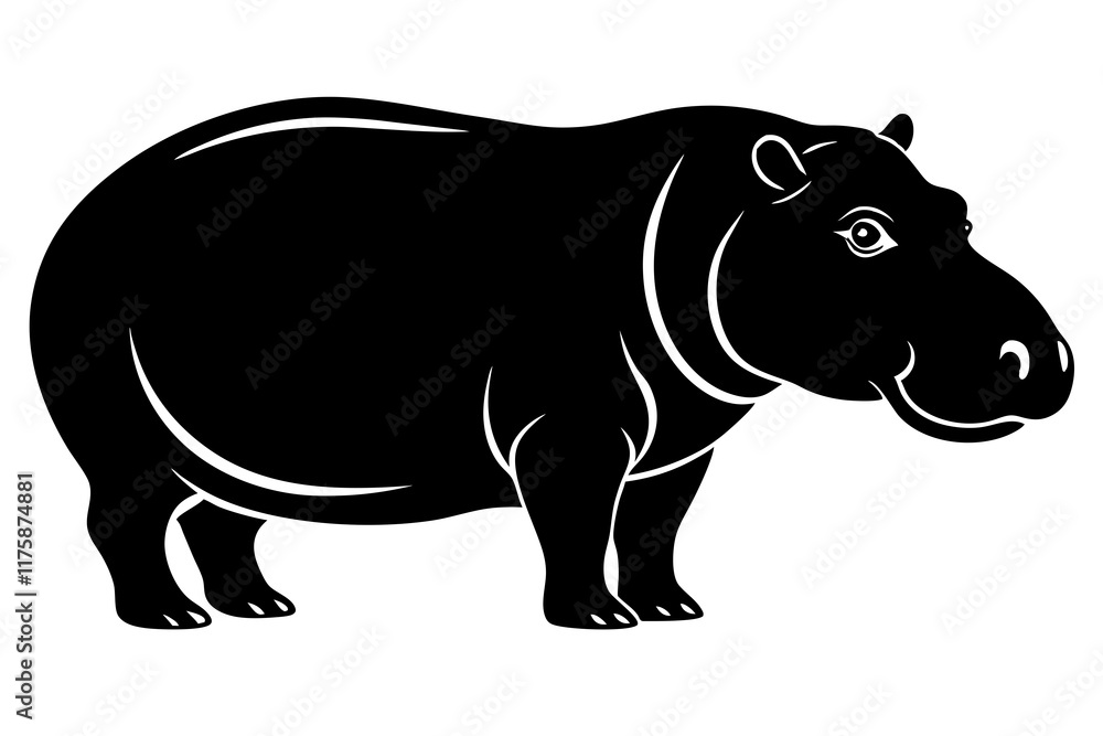Obraz premium hippopotamus black silhouette vector with white background. Wild animal vector