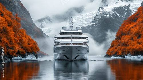 Majestic Alaskan cruise through Inside Passage showcasing panoramic views of rugged coastline vibrant foliage in golden hues crisp autumn air serene landscape breathtaking beauty and natural wonder

 photo