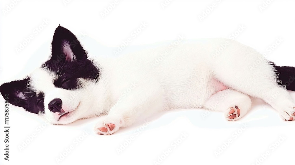 Sweetly Sleeping Puppy: Close-Up Photo of a Black and White Pup Resting. AI Generated Sweetly Sleeping Puppy: Close-Up Photo of a Black and White Pup Resting. AI Generated
