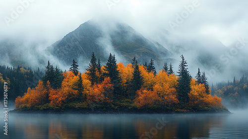 Majestic Alaskan cruise through Inside Passage showcasing panoramic views of rugged coastline vibrant foliage in golden hues crisp autumn air serene landscape breathtaking beauty and natural wonder

 photo