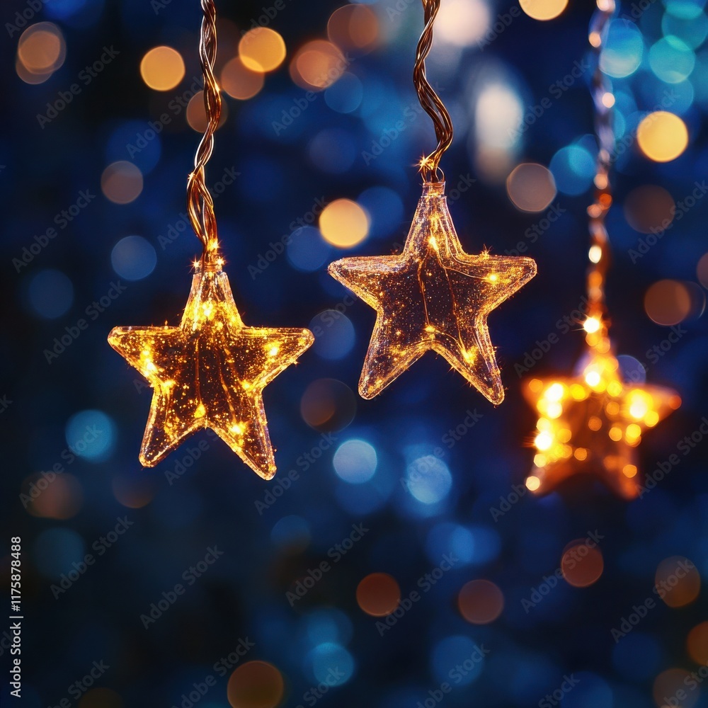 Glowing Star Ornaments with Bokeh Background Glowing Star Ornaments with Bokeh Background
