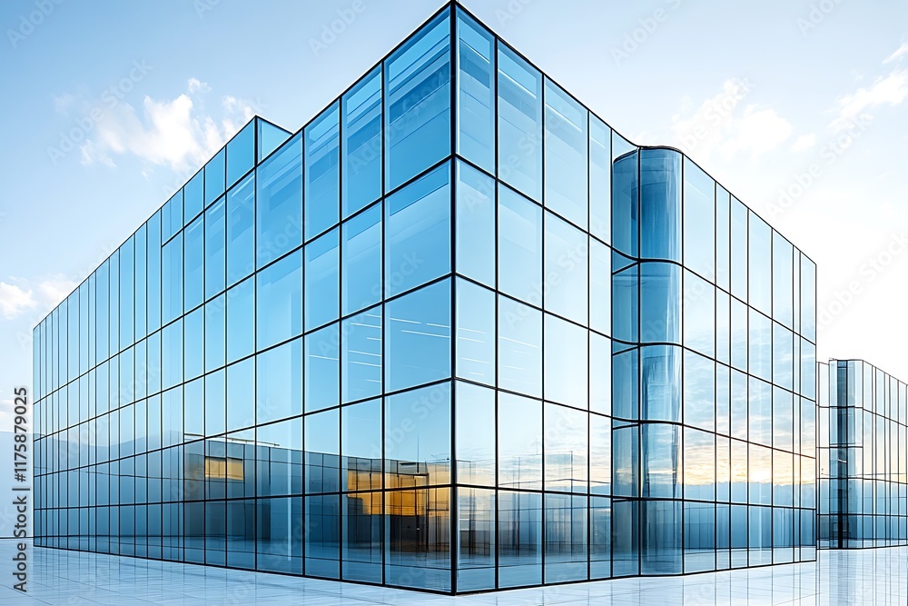 Modern Glass Building Reflecting Sky and Clouds Modern Glass Building Reflecting Sky and Clouds