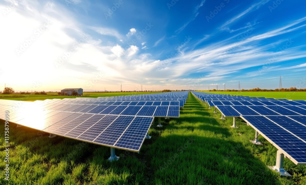 Solar panels on green field at solar farm station innovative solar panel innovation power electricity energy technology panel renewable Solar panels on green field at solar farm station innovative solar panel innovation power electricity energy technology panel renewable