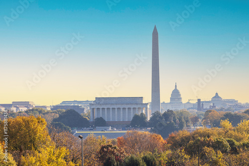 Cityscape panorama of Washington D.C. with United States Capitol, Washington Monument and the Senate