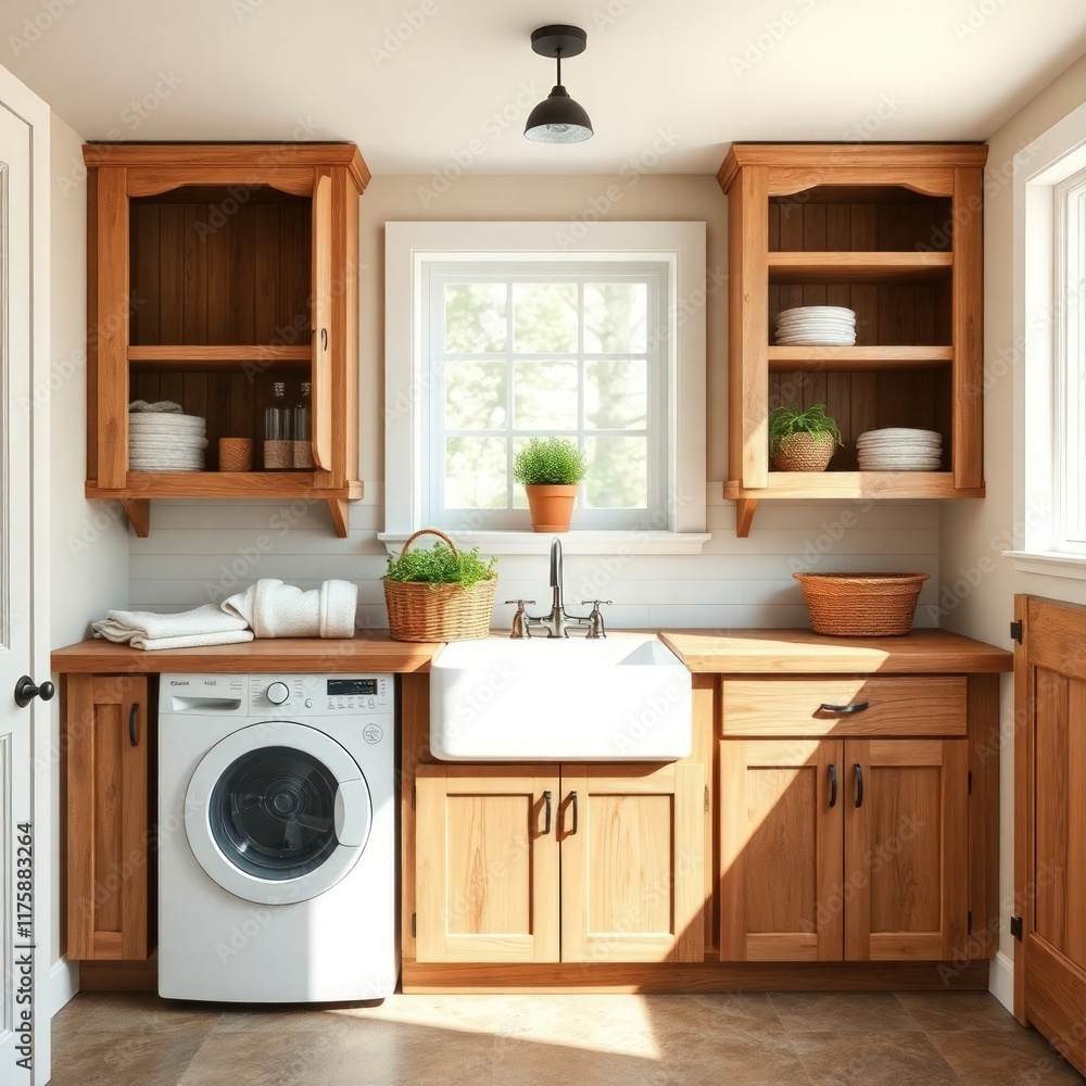 Fototapeta premium laundry room interior design. Farmhouse style laundry room interior design. Architecture interior. Farmhouse interior. Farmhouse style.