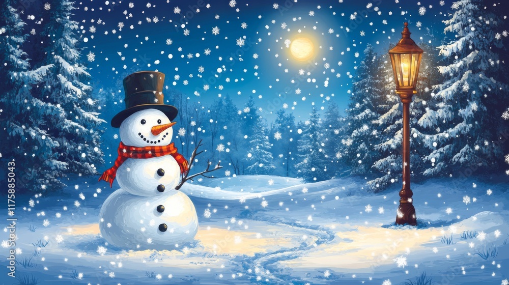 Fototapeta premium Charming Winter Snowman Scene