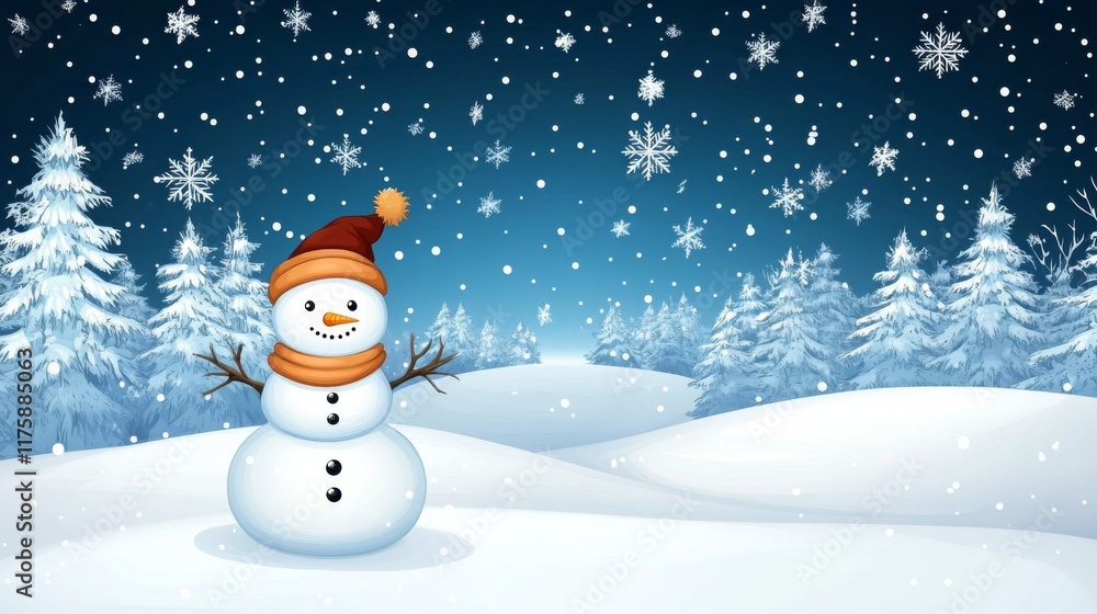 Fototapeta premium Whimsical Snowman in Winter Wonderland
