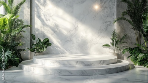 Serene Marble Pedestal with Lush Greenery