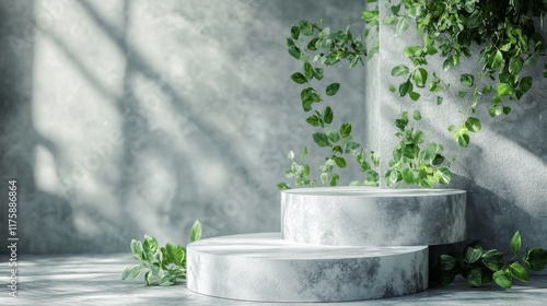 Modern Concrete Podium with Greenery