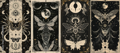 set of illustrations of tarot cards, the theme of isoterics and fortune telling	
 photo