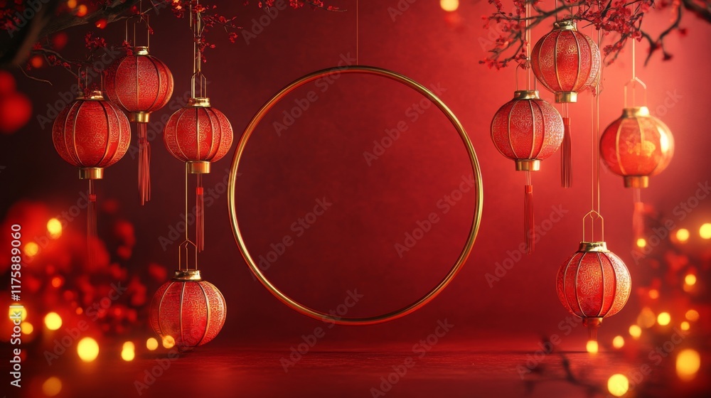 Chinese Lanterns with Red Background Chinese Lanterns with Red Background