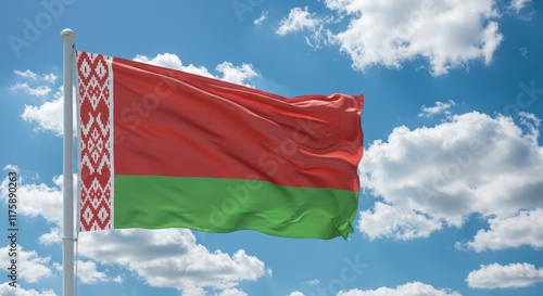 Belarus flag background realistic waving in the wind 8K, Belarus flag on cloudy sky. waving in the sky

 photo