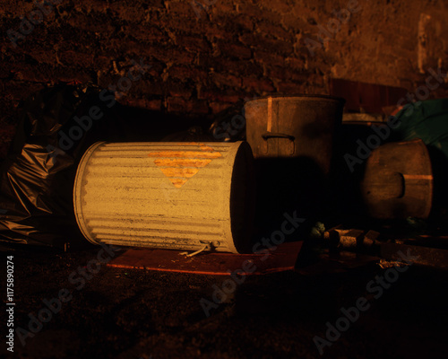 Obraz na płótnie All kinds of rubbish lying on the street near a wall. A polluted urban environment. 3D render. w salonie