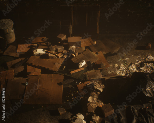 Obraz na płótnie All kinds of rubbish lying on the street near a wall. A polluted urban environment. 3D render. w salonie