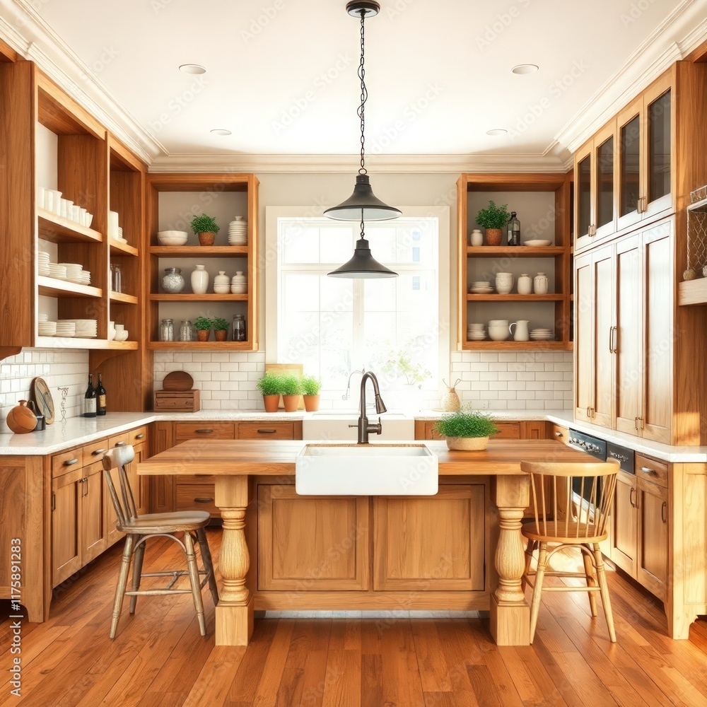 Fototapeta premium Kitchen interior design. Farmhouse style kitchen interior design. Architecture interior. Farmhouse interior. Farmhouse style.